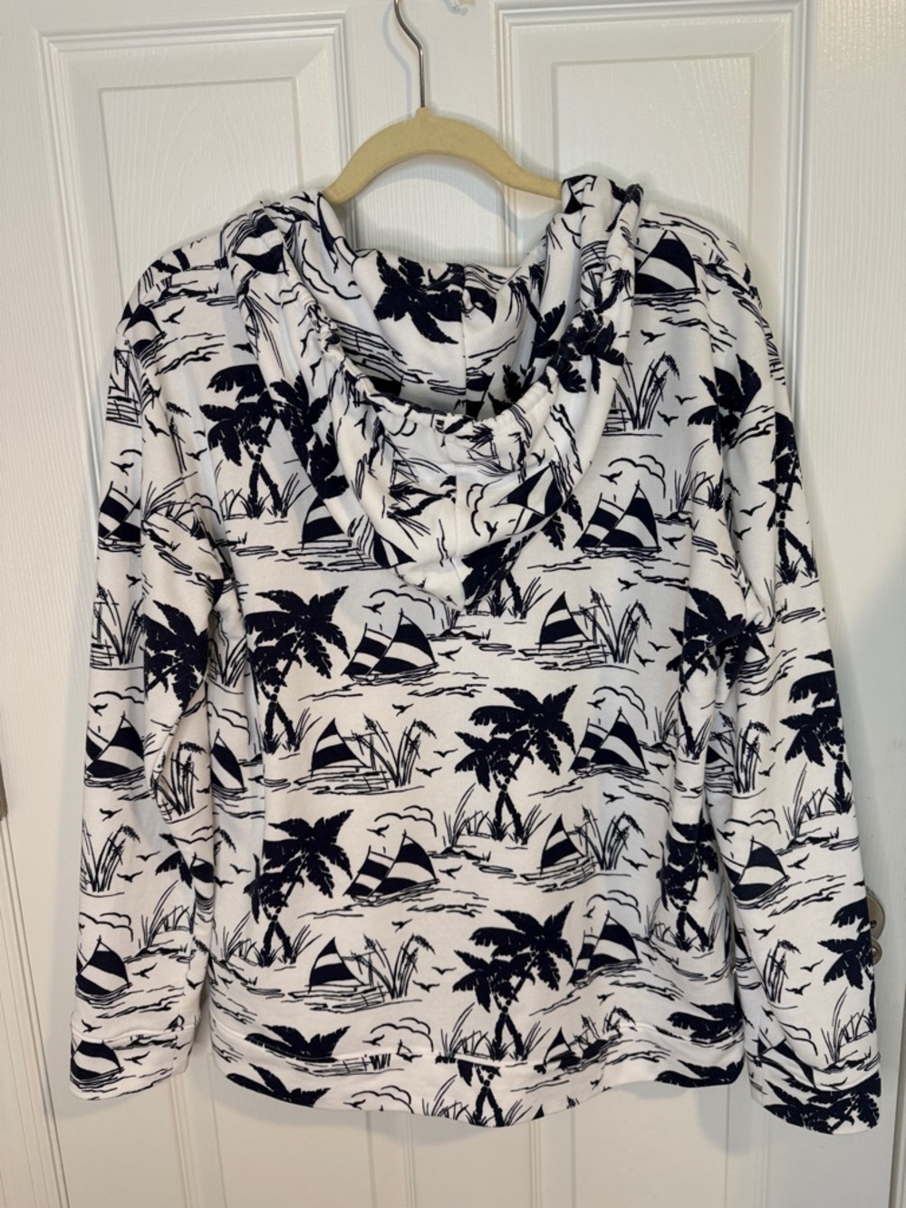Sail away nautical Talbots scoop neck Hoodie featuring white and navy print - Picture 5 of 8